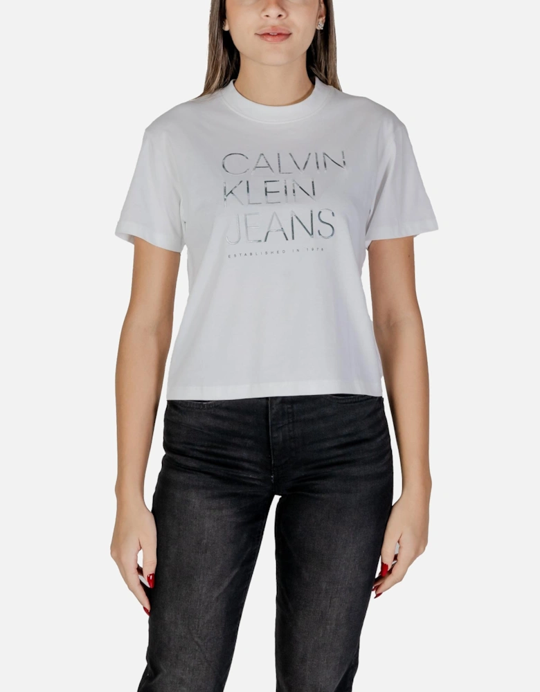 Round Neck Short Sleeve Cotton T-Shirt Women - White Shirts