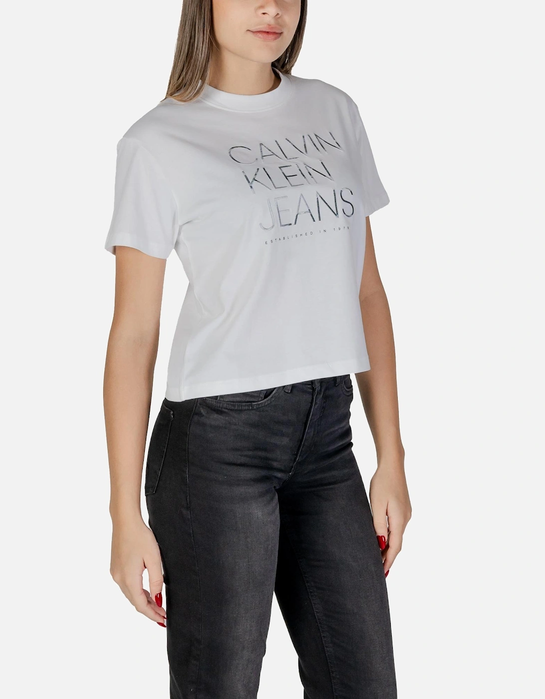 Round Neck Short Sleeve Cotton T-Shirt Women - White Shirts