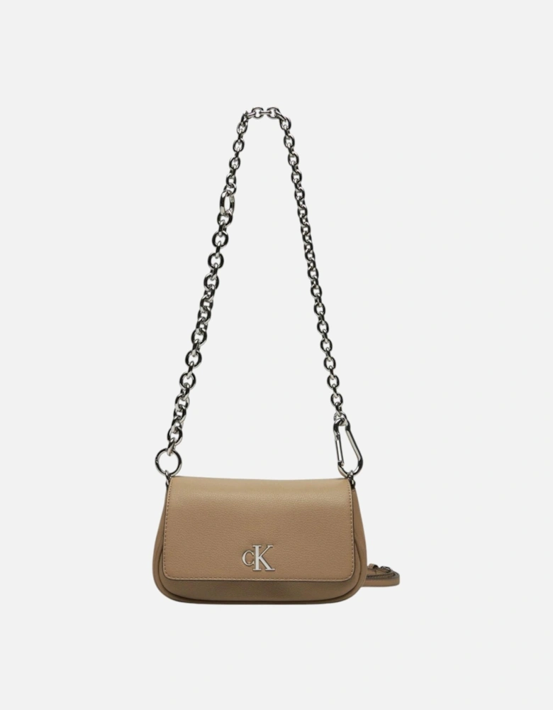 Plain Shoulder Bag with Clip Fastening Women - Beige