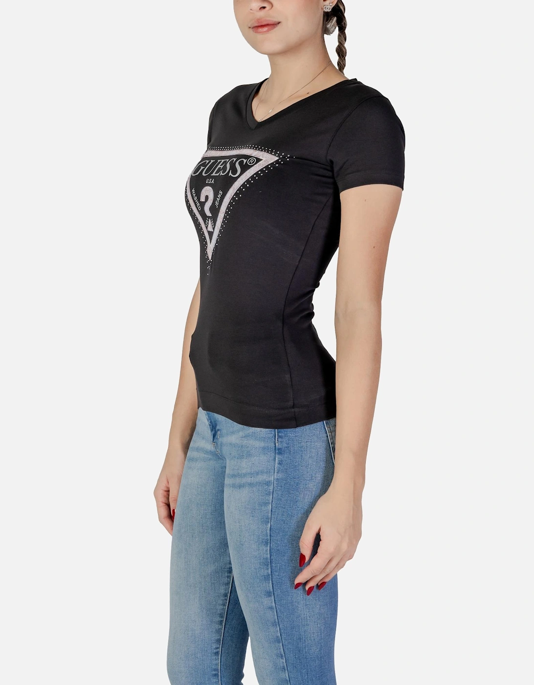 Short Sleeve Round Neck T-shirt Women - Black Shirts