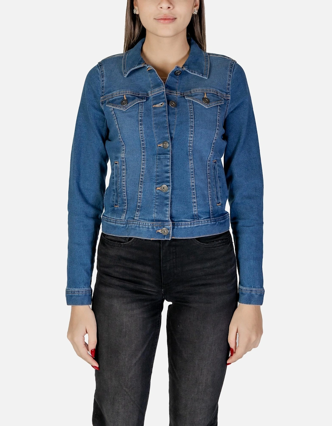 V-Neck Button-Up Blazer with Front Pockets Women - Blue, 4 of 3