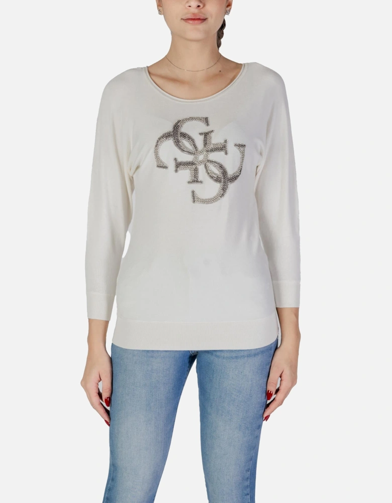 Long Sleeve Round Neck Knitwear Women - White