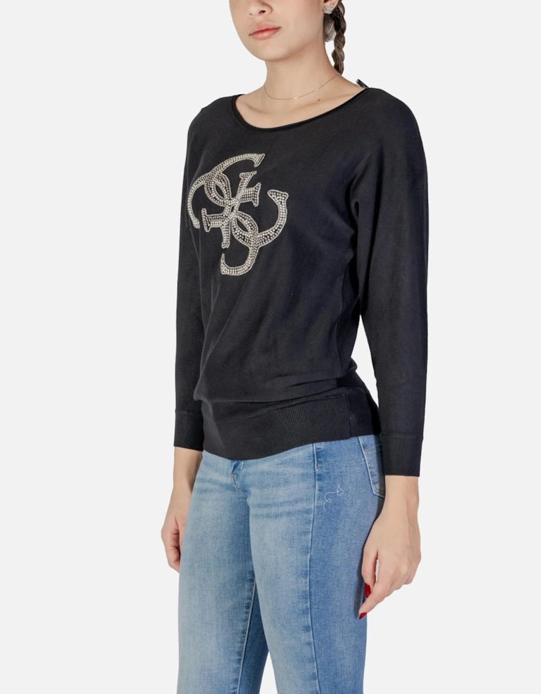 Round Neck Long Sleeve Knitwear Women - Black