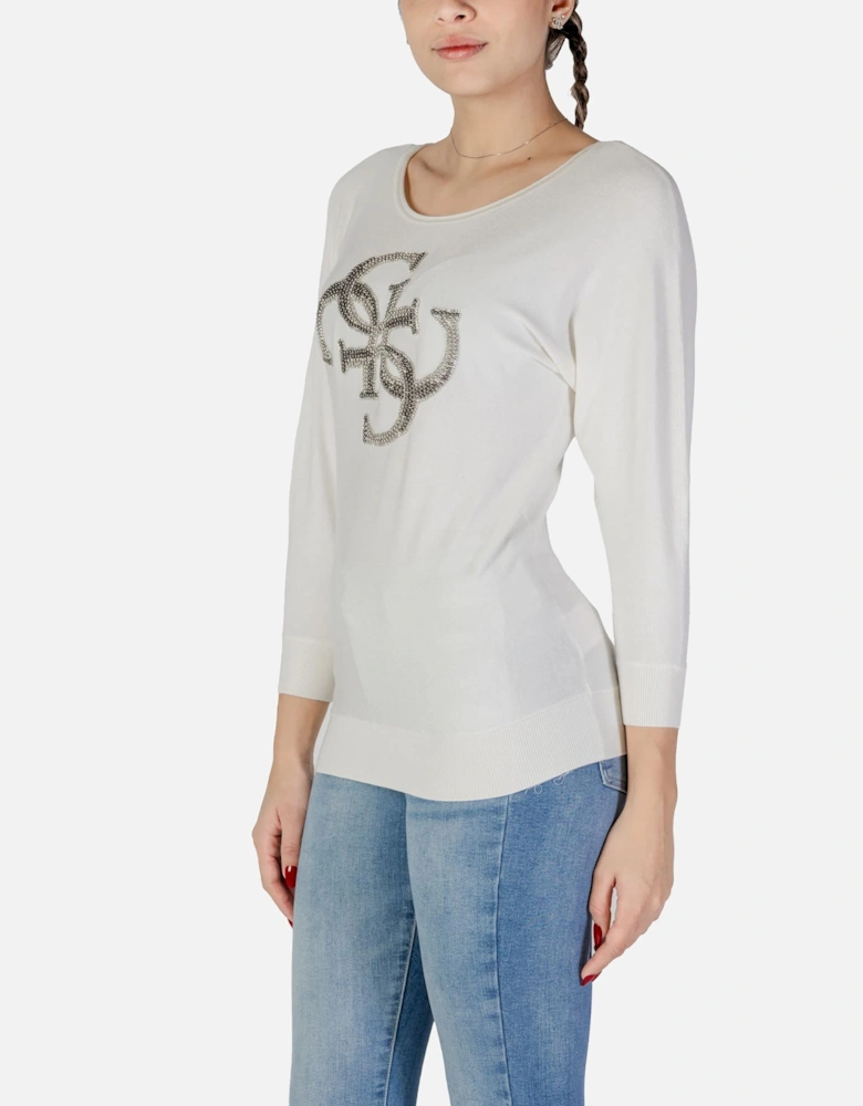 Long Sleeve Round Neck Knitwear Women - White