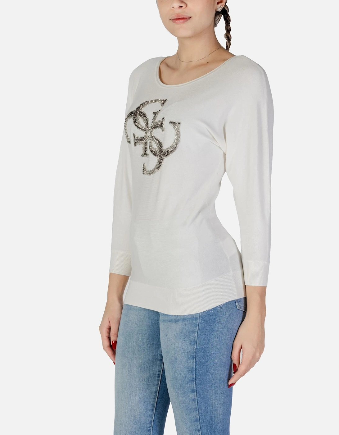 Long Sleeve Round Neck Knitwear Women - White