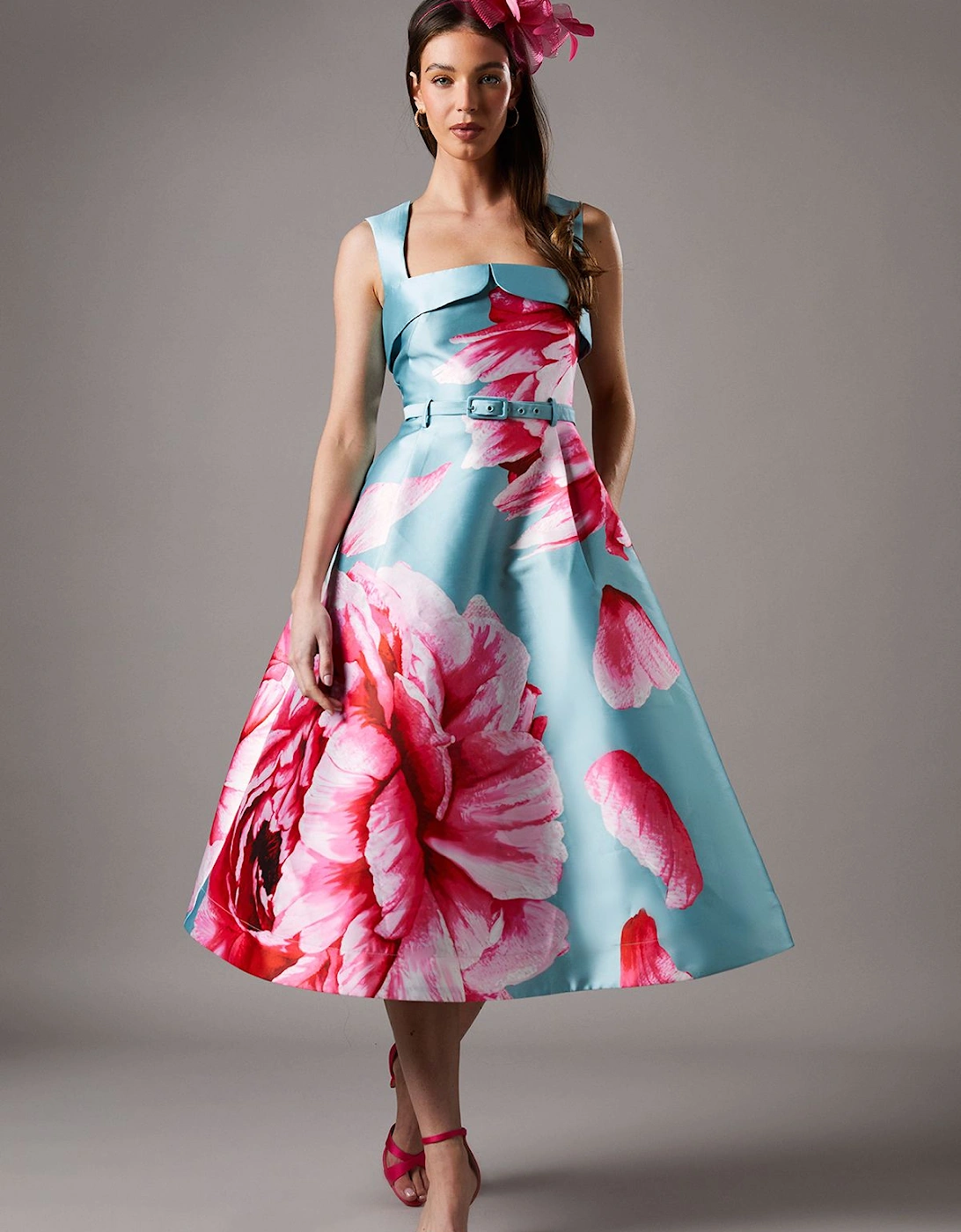 Petite Large Rose Print Twill Dress, 5 of 4