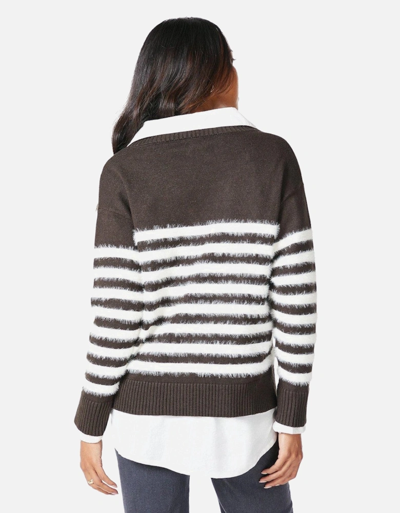 Womens/Ladies Striped Eyelash Knit Cardigan