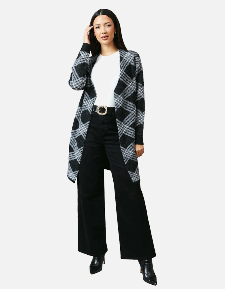 Womens/Ladies Checked Edge To Edge Longline Cardigan