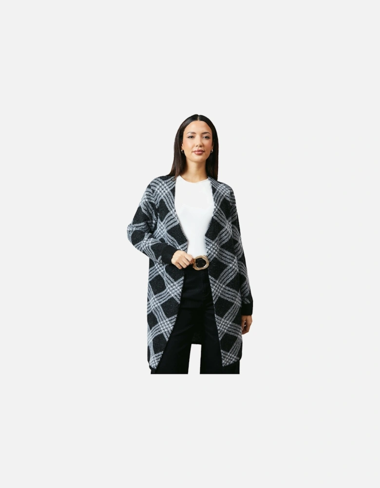 Womens/Ladies Checked Edge To Edge Longline Cardigan