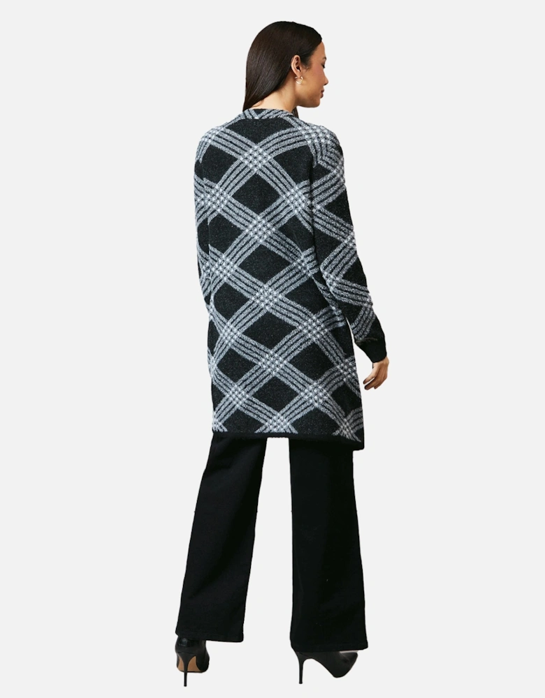 Womens/Ladies Checked Edge To Edge Longline Cardigan