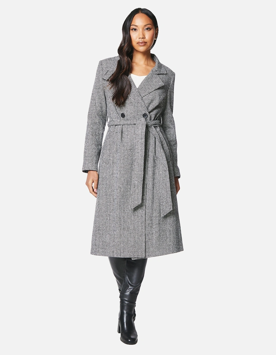 Womens/Ladies Checked Wrap Belted Coat, 4 of 3