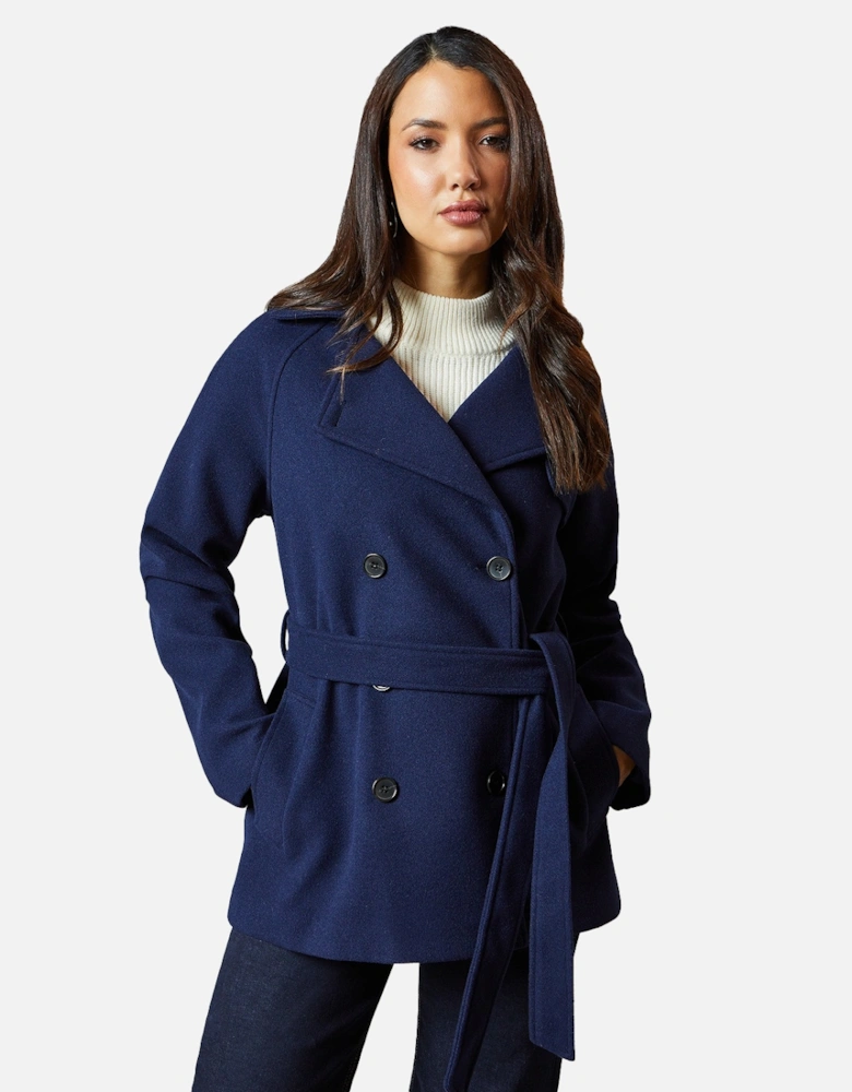 Womens/Ladies Wool Double-Breasted Short Trench Coat