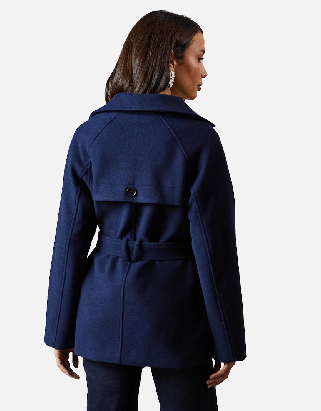 Womens/Ladies Wool Double-Breasted Short Trench Coat