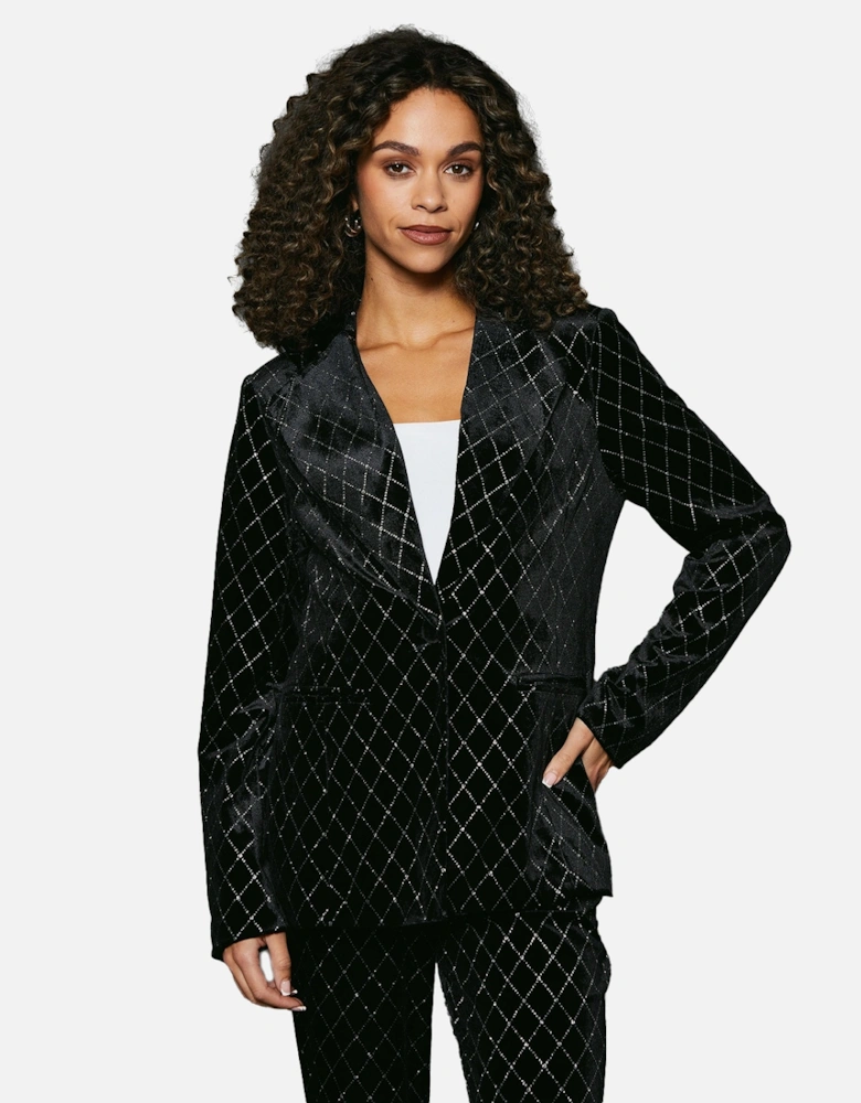 Womens/Ladies Embellished Velvet Single-Breasted Blazer