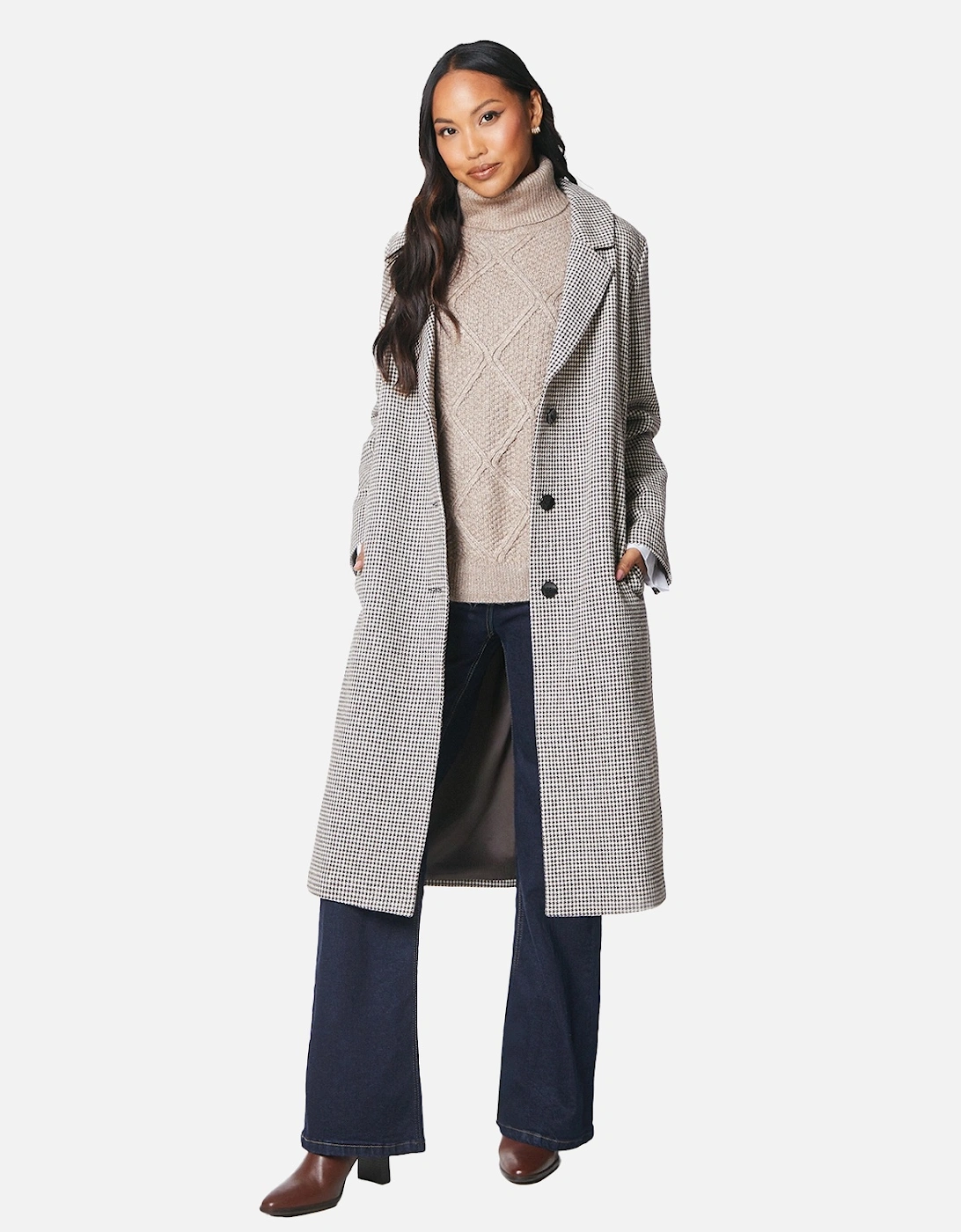 Womens/Ladies Checked Single-Breasted Longline Coat