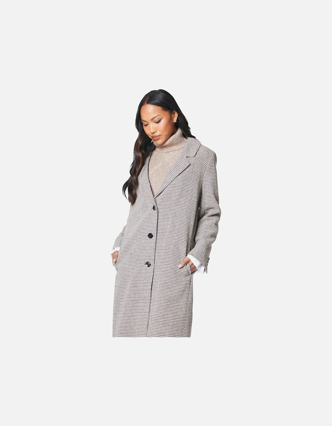 Womens/Ladies Checked Single-Breasted Longline Coat, 4 of 3