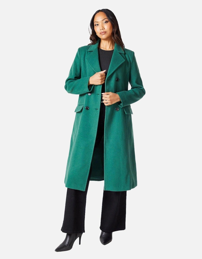 Womens/Ladies Midi Faux Wool Double-Breasted Fitted Coat