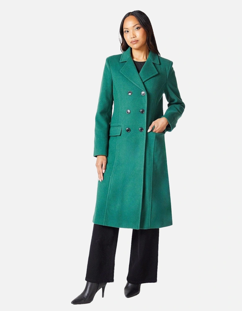 Womens/Ladies Midi Faux Wool Double-Breasted Fitted Coat