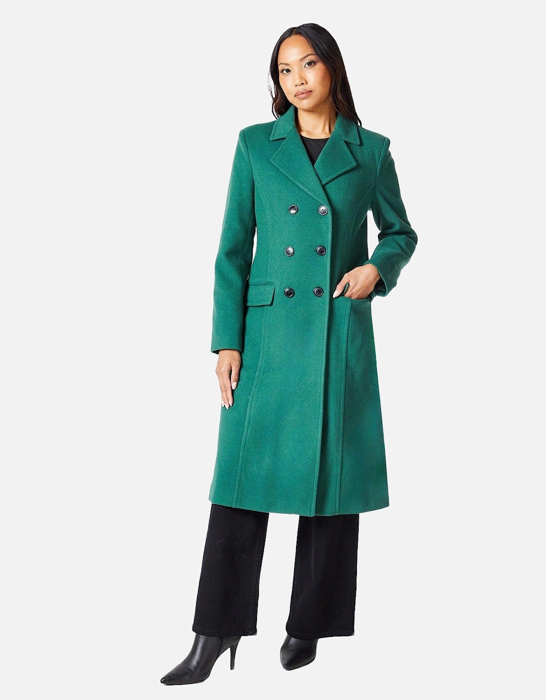 Womens/Ladies Midi Faux Wool Double-Breasted Fitted Coat