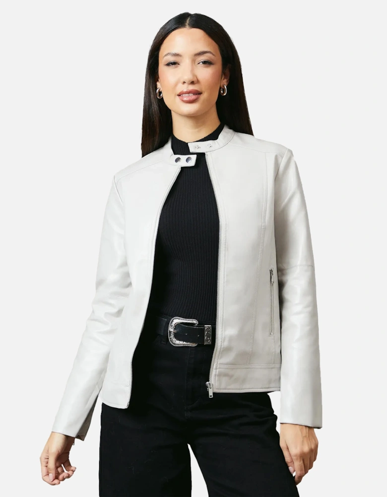 Womens/Ladies Faux Leather Collar Detail Jacket