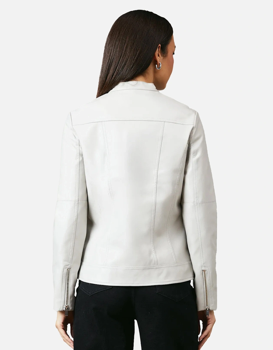 Womens/Ladies Faux Leather Collar Detail Jacket