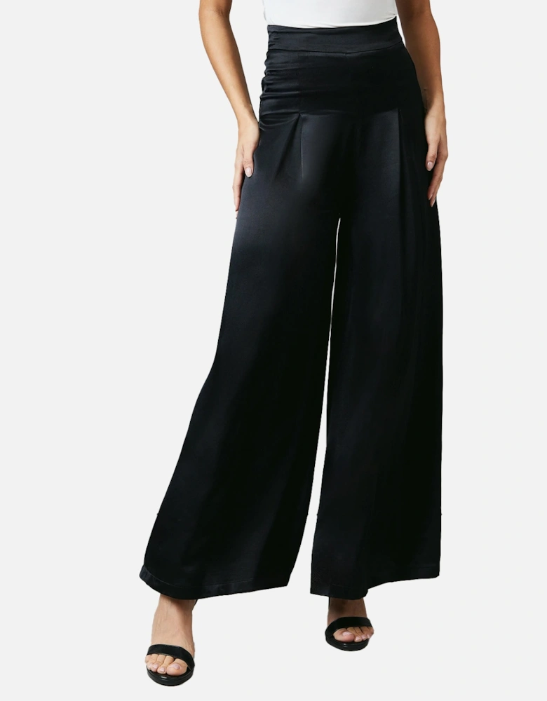 Womens/Ladies Premium Satin Wide Leg Trousers