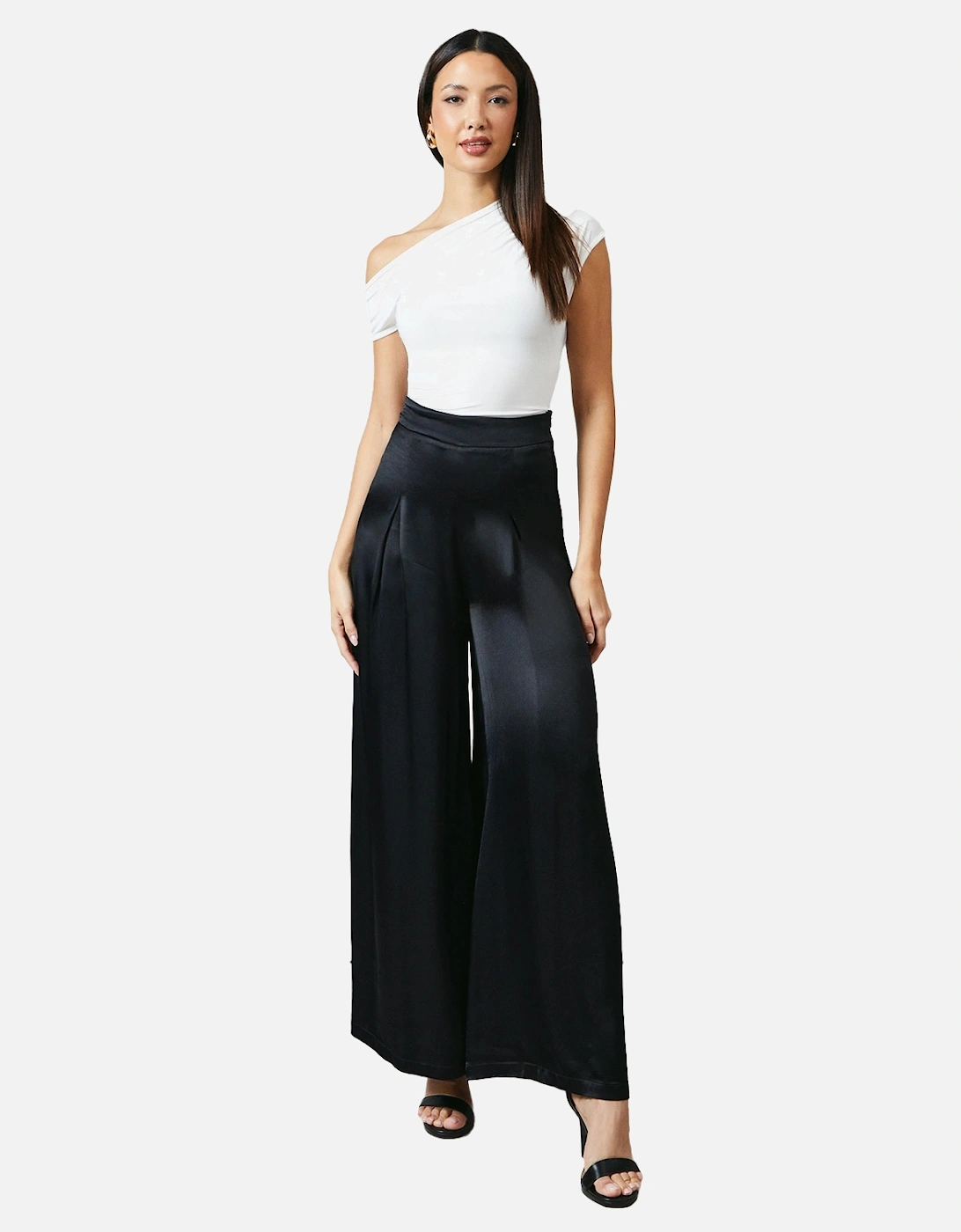 Womens/Ladies Premium Satin Wide Leg Trousers