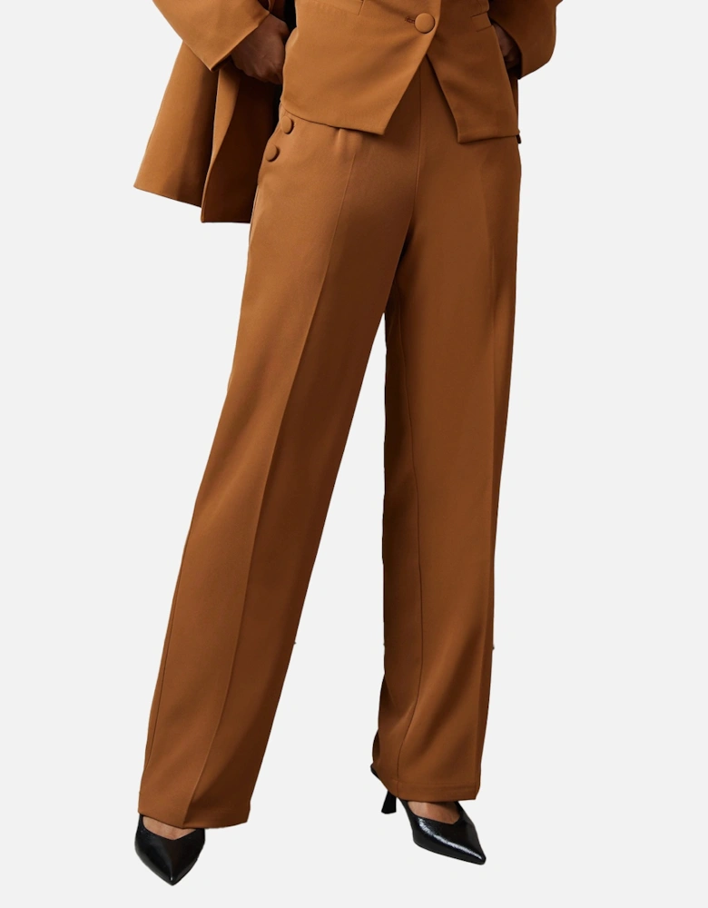 Womens/Ladies Button Detail Straight Leg Trousers