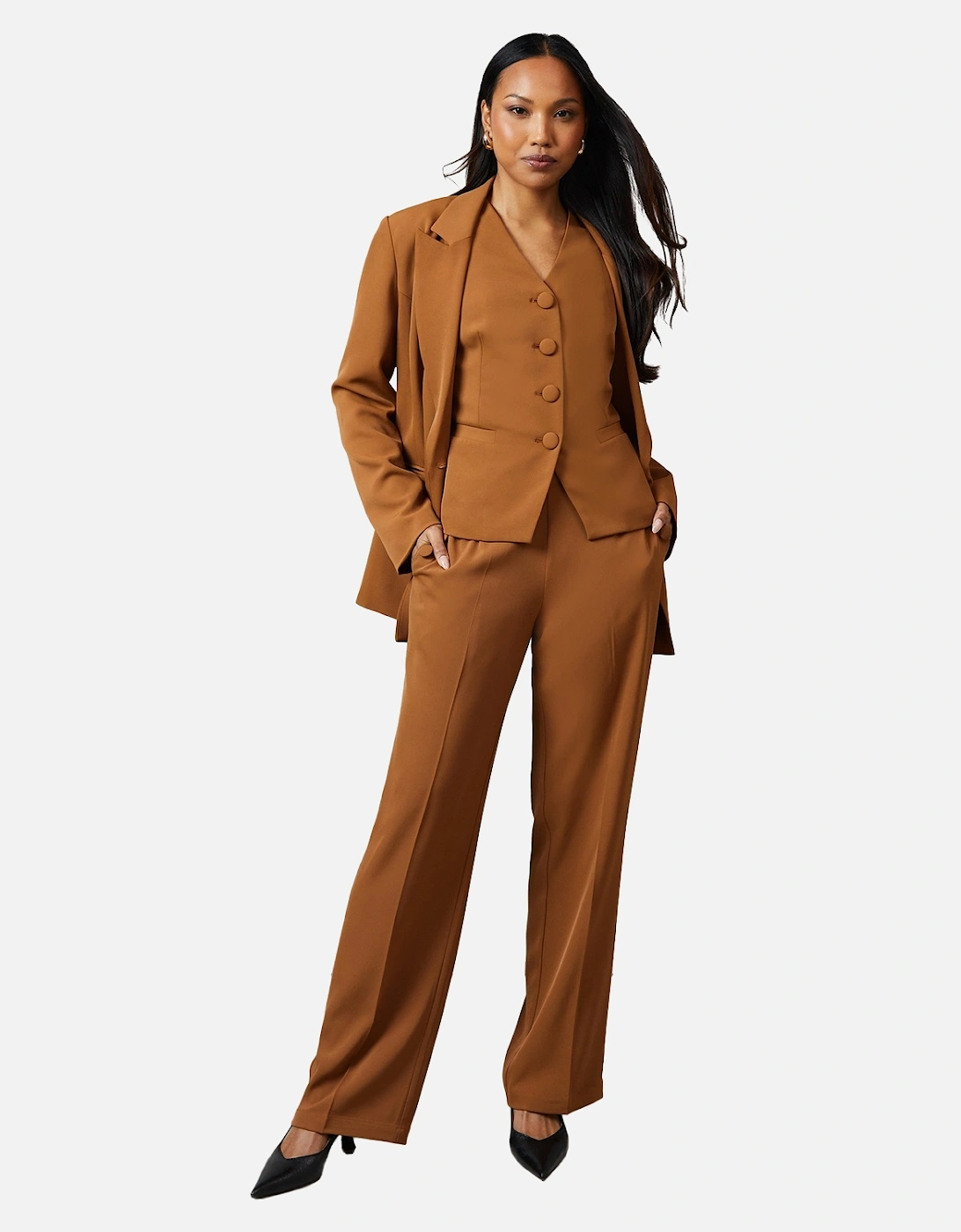 Womens/Ladies Button Detail Straight Leg Trousers