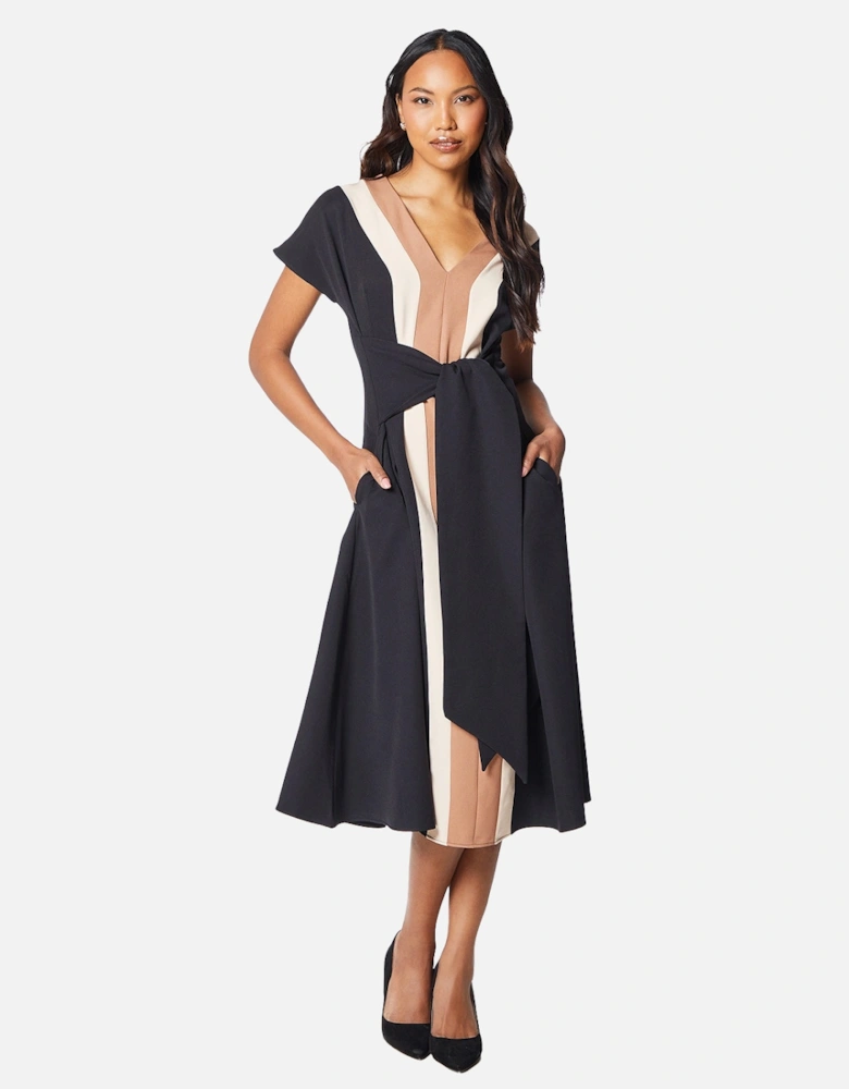 Womens/Ladies Colour Block Tie Belt Midi Dress