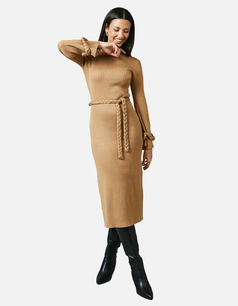 Womens/Ladies Plaited Belted Midi Dress