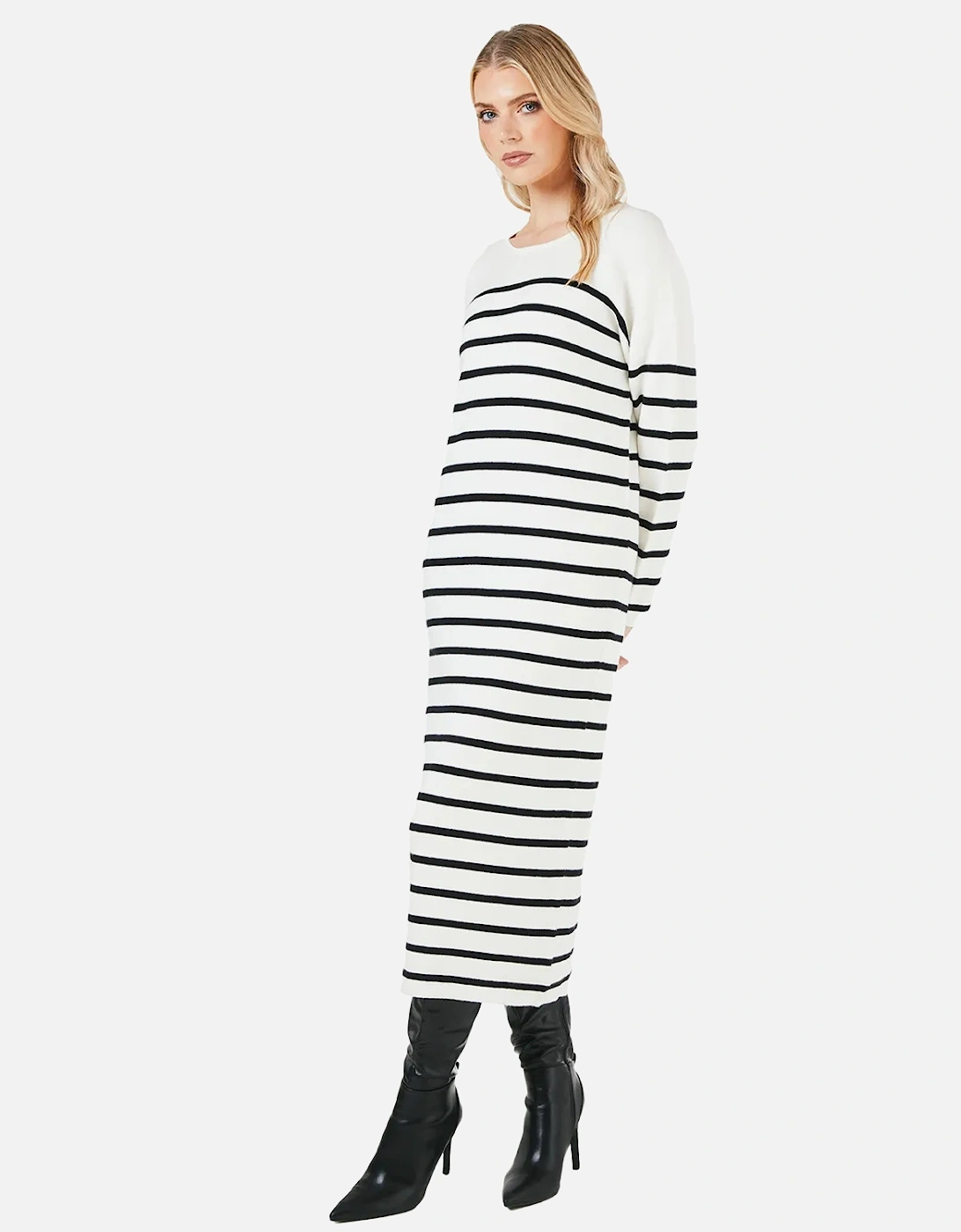 Womens/Ladies Striped Knitted Slouch Midi Dress, 4 of 3
