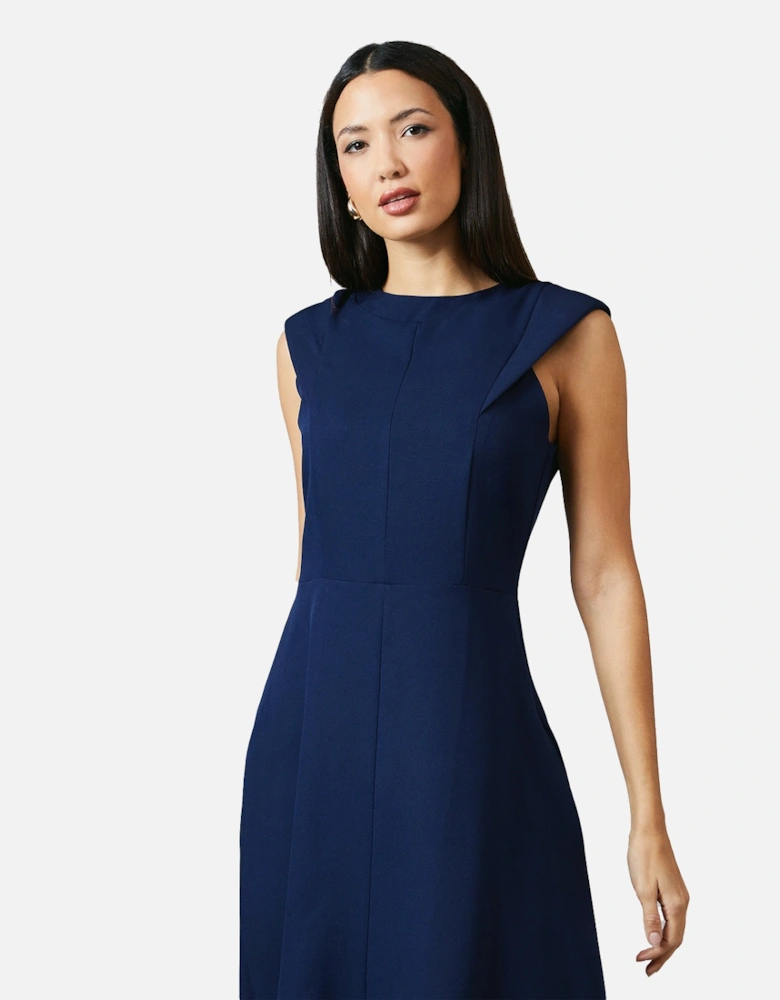 Womens/Ladies Structured Fitted And Flared Midi Dress