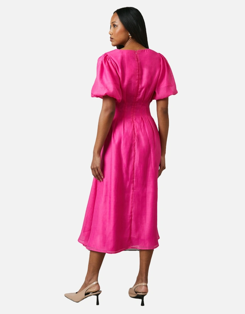 Womens/Ladies Pleated Puff Sleeve Midi Dress