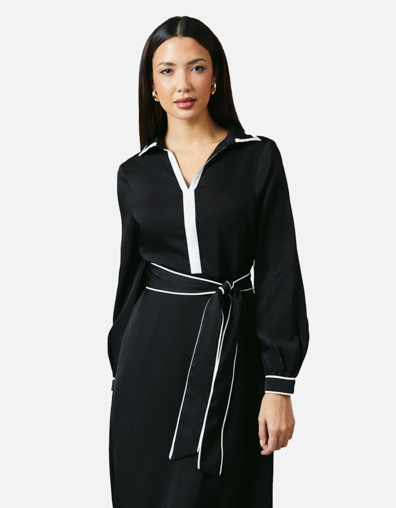 Womens/Ladies Contrast Detail Collared Midi Dress