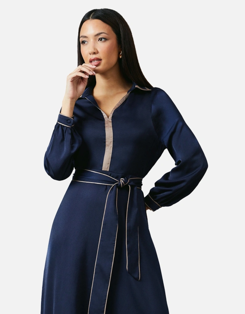 Womens/Ladies Contrast Detail Collared Midi Dress