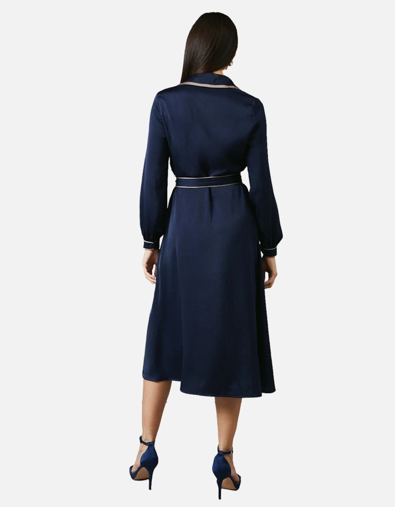 Womens/Ladies Contrast Detail Collared Midi Dress