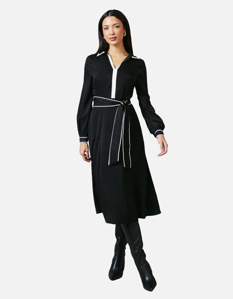 Womens/Ladies Contrast Detail Collared Midi Dress