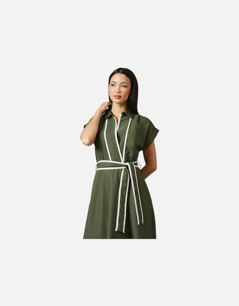 Womens/Ladies Contrast Detail Collared Midi Dress