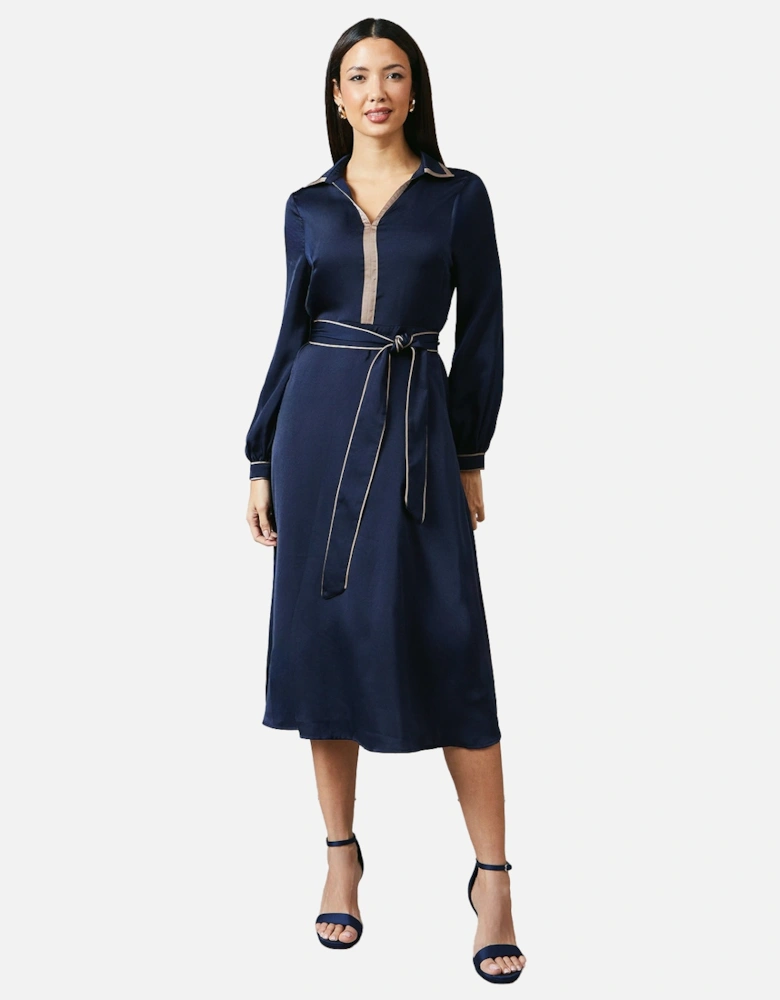 Womens/Ladies Contrast Detail Collared Midi Dress