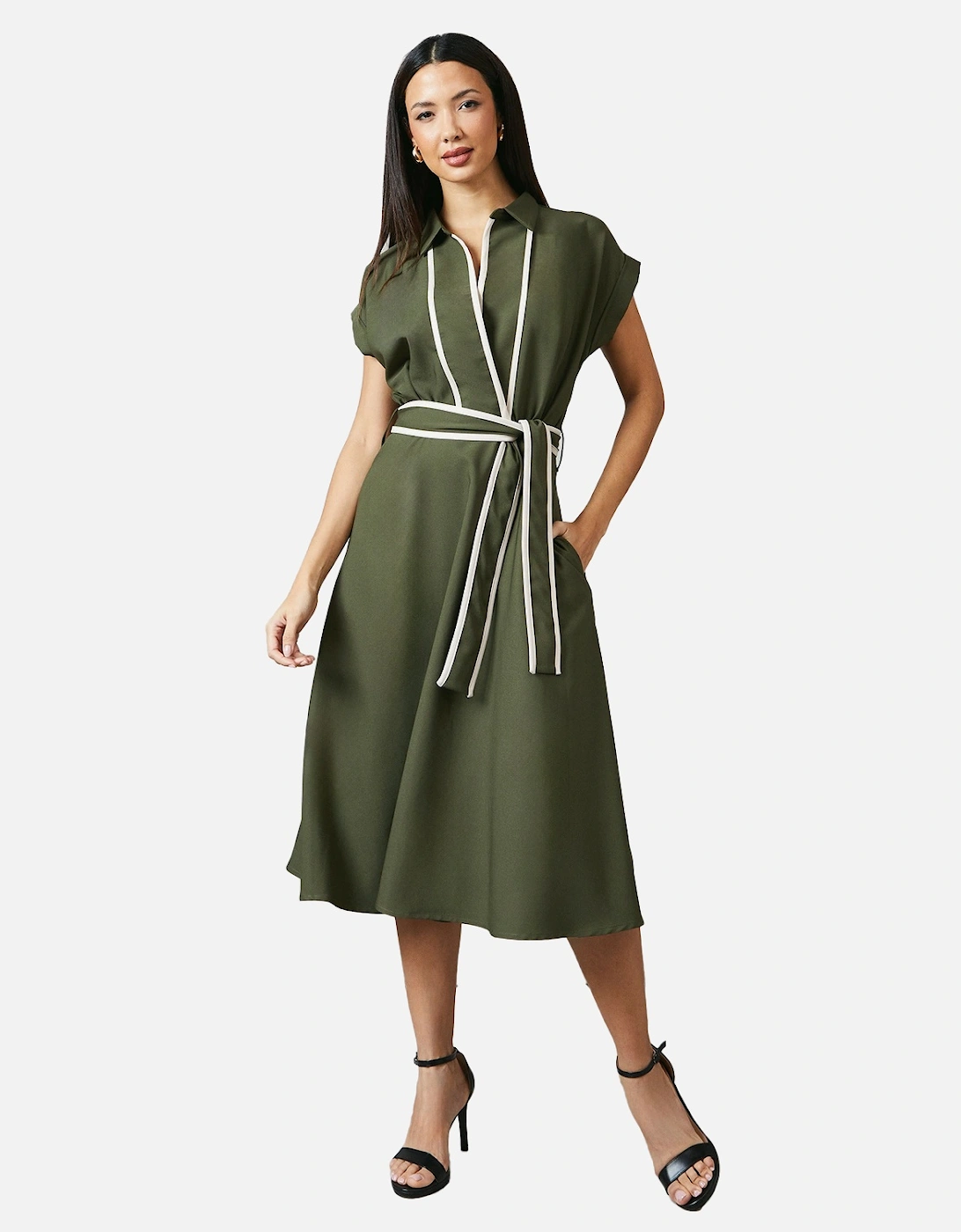 Womens/Ladies Contrast Detail Collared Midi Dress