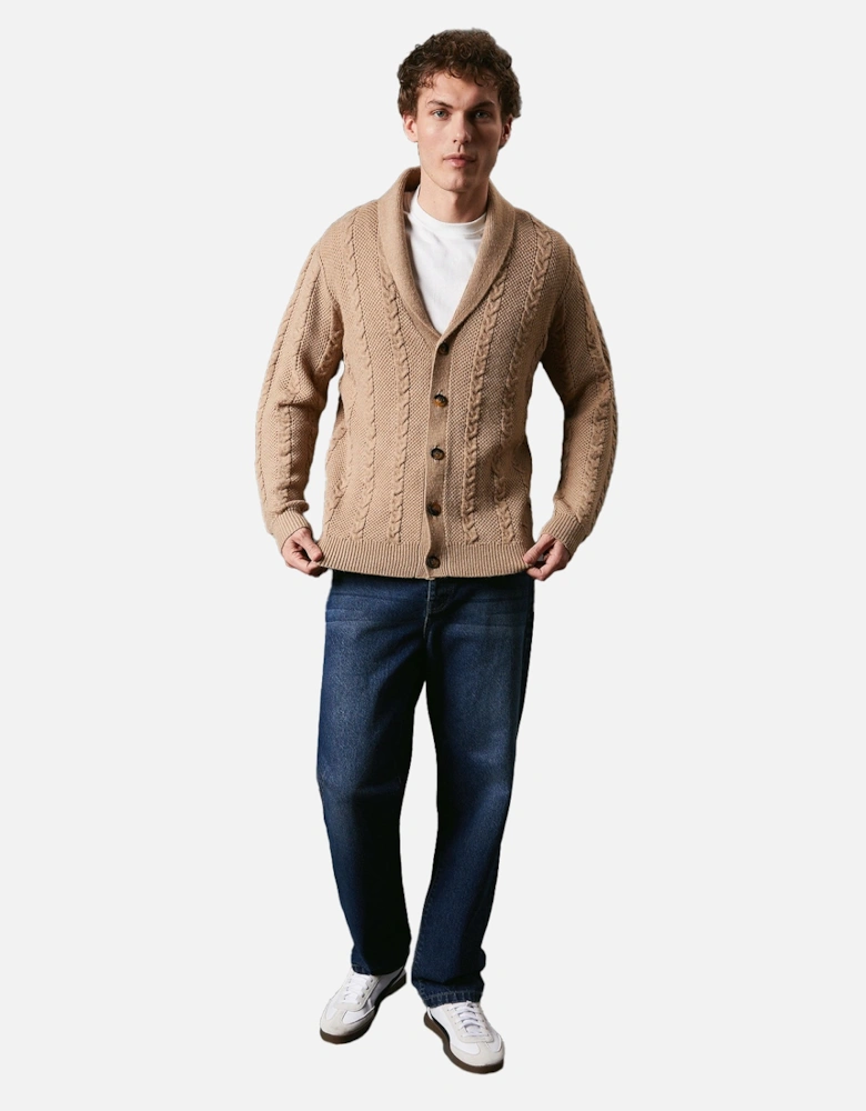 Mens Cable Knit Shawl Collar Cardigan