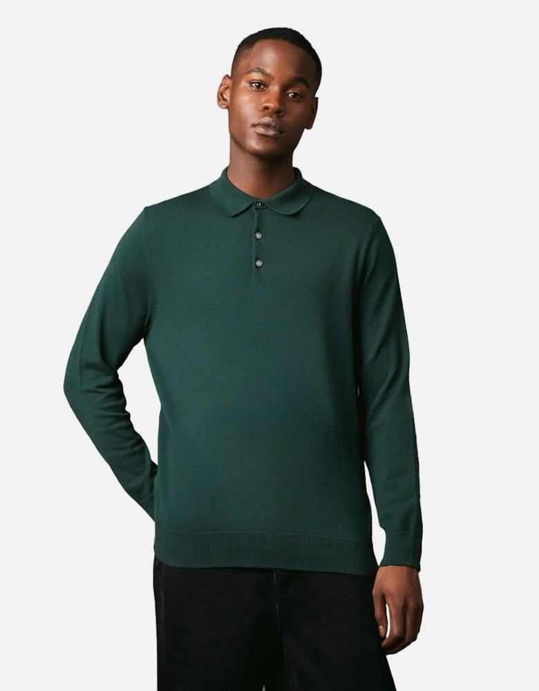 Mens Premium Cotton Knitted Long-Sleeved Polo Shirt