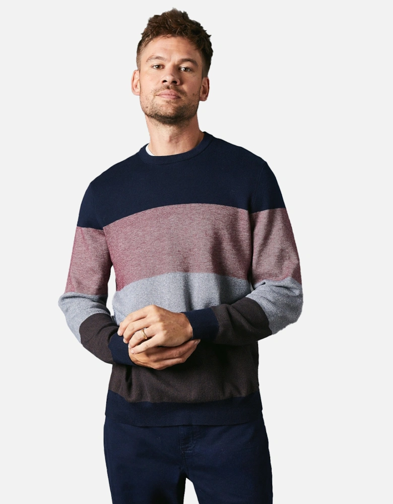 Mens Stripe Birdseye Crew Neck Jumper