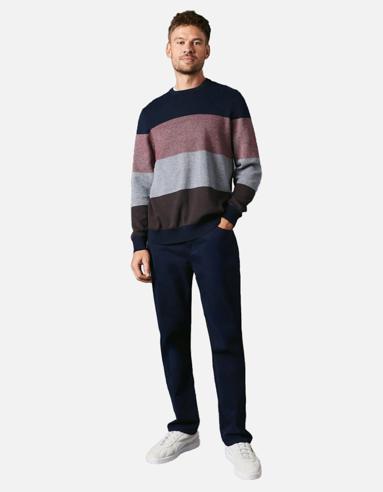 Mens Stripe Birdseye Crew Neck Jumper