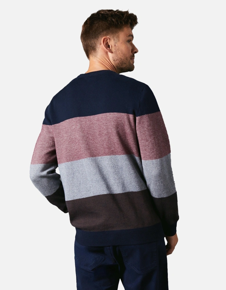 Mens Stripe Birdseye Crew Neck Jumper