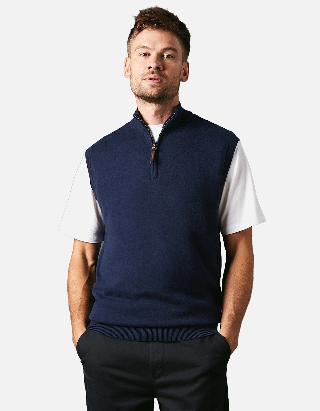 Mens Knitted Zip Neck Sleeveless Pullover, 4 of 3