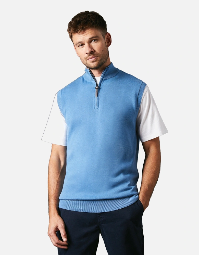 Mens Knitted Zip Neck Sleeveless Pullover