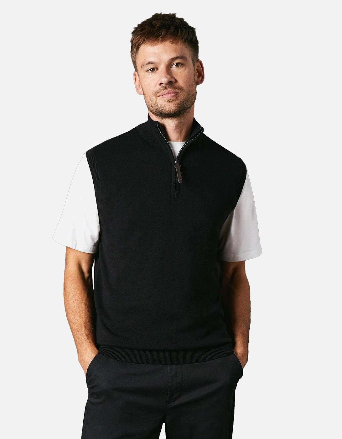 Mens Knitted Zip Neck Sleeveless Pullover, 4 of 3