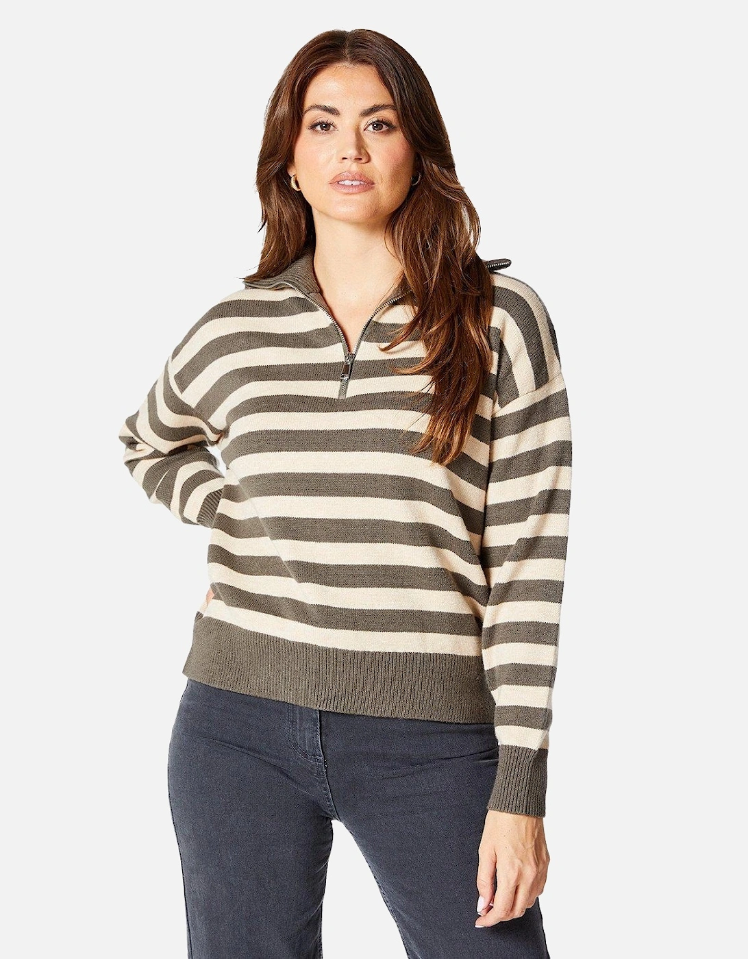 Womens/Ladies Stripe Quarter Zip Jumper, 4 of 3